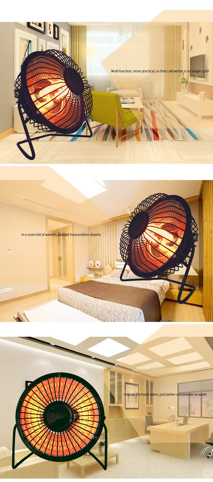 Portable 220V Mini Quartz Heater – 200/400W Desktop Warmer